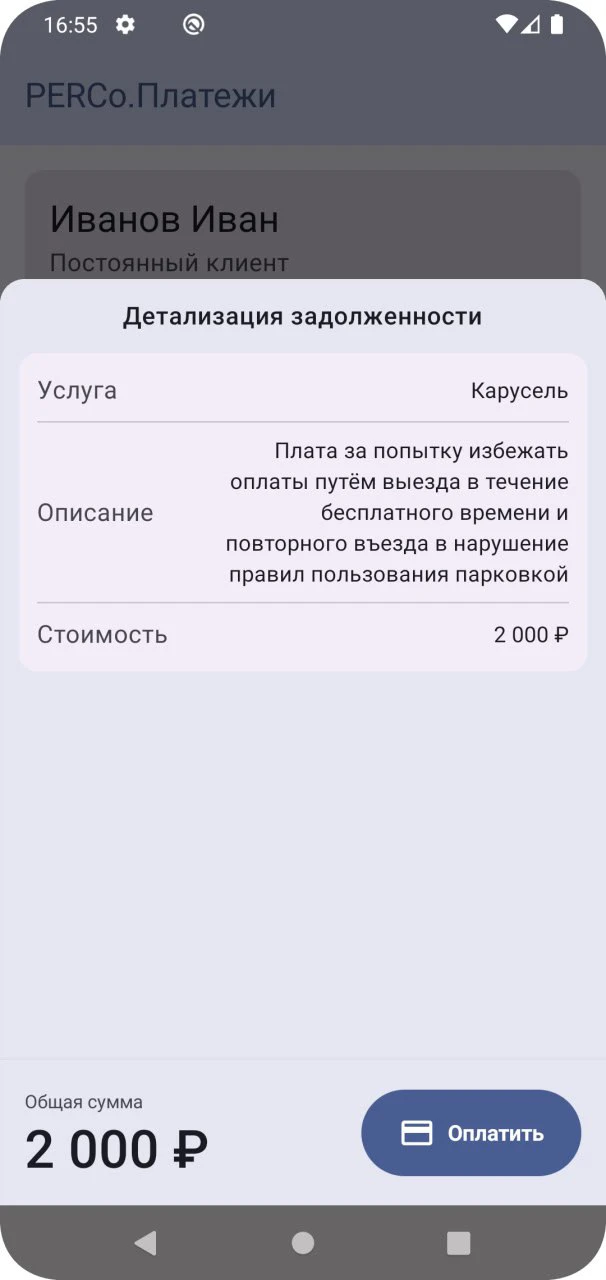 Данные клиента - Детализация задолженности
